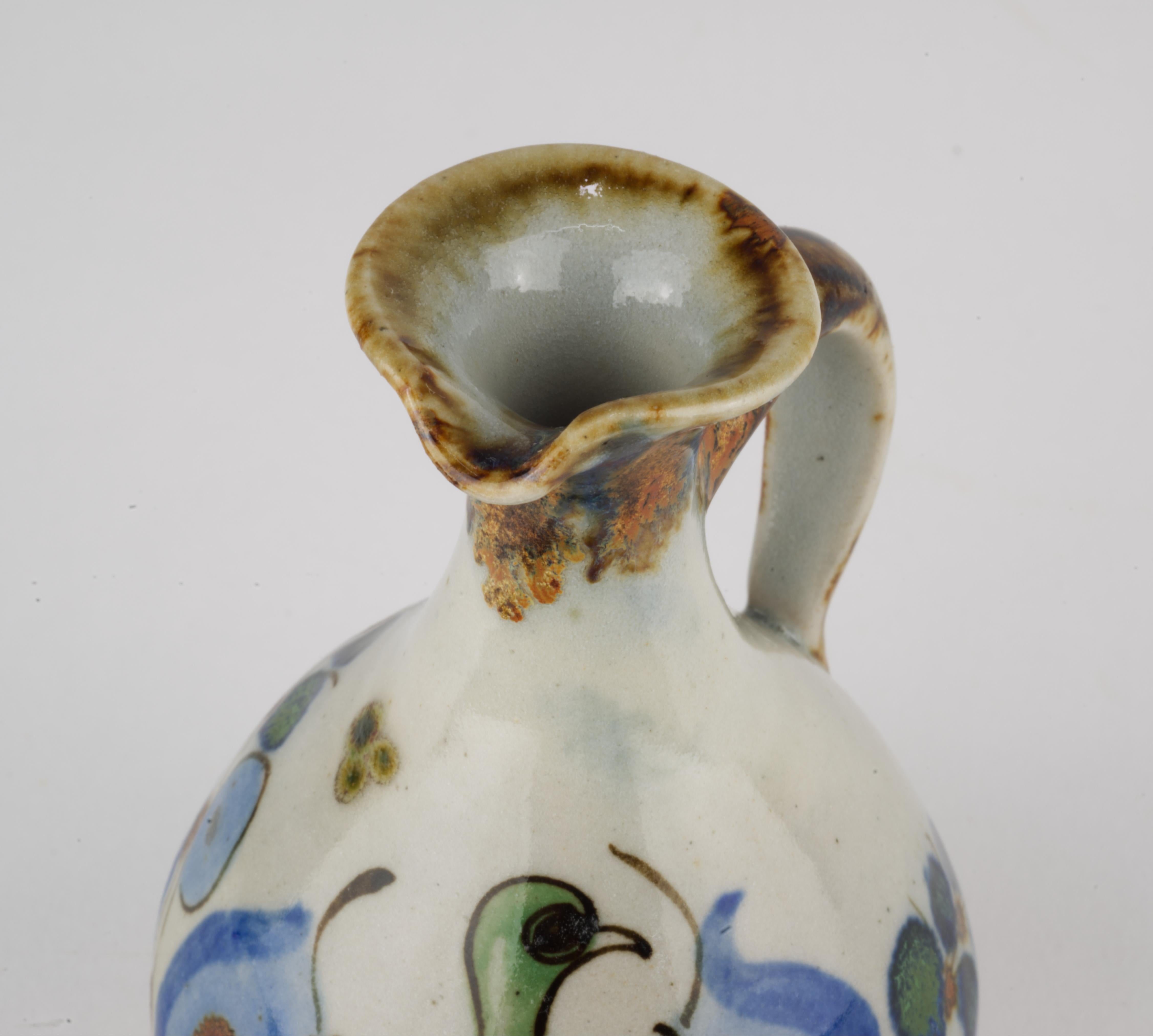 Ken Edwards Signed Tonala Mexico Art Pottery Ewer Bud Vase with Bird For Sale 1