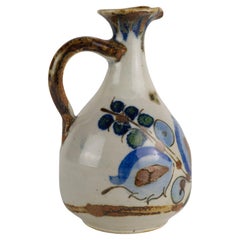 Used Ken Edwards Signed Tonala Mexico Art Pottery Ewer Bud Vase with Bird
