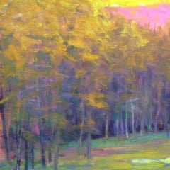 'Bright Conversation', Large Transitional Colorful Landscape Oil Painting