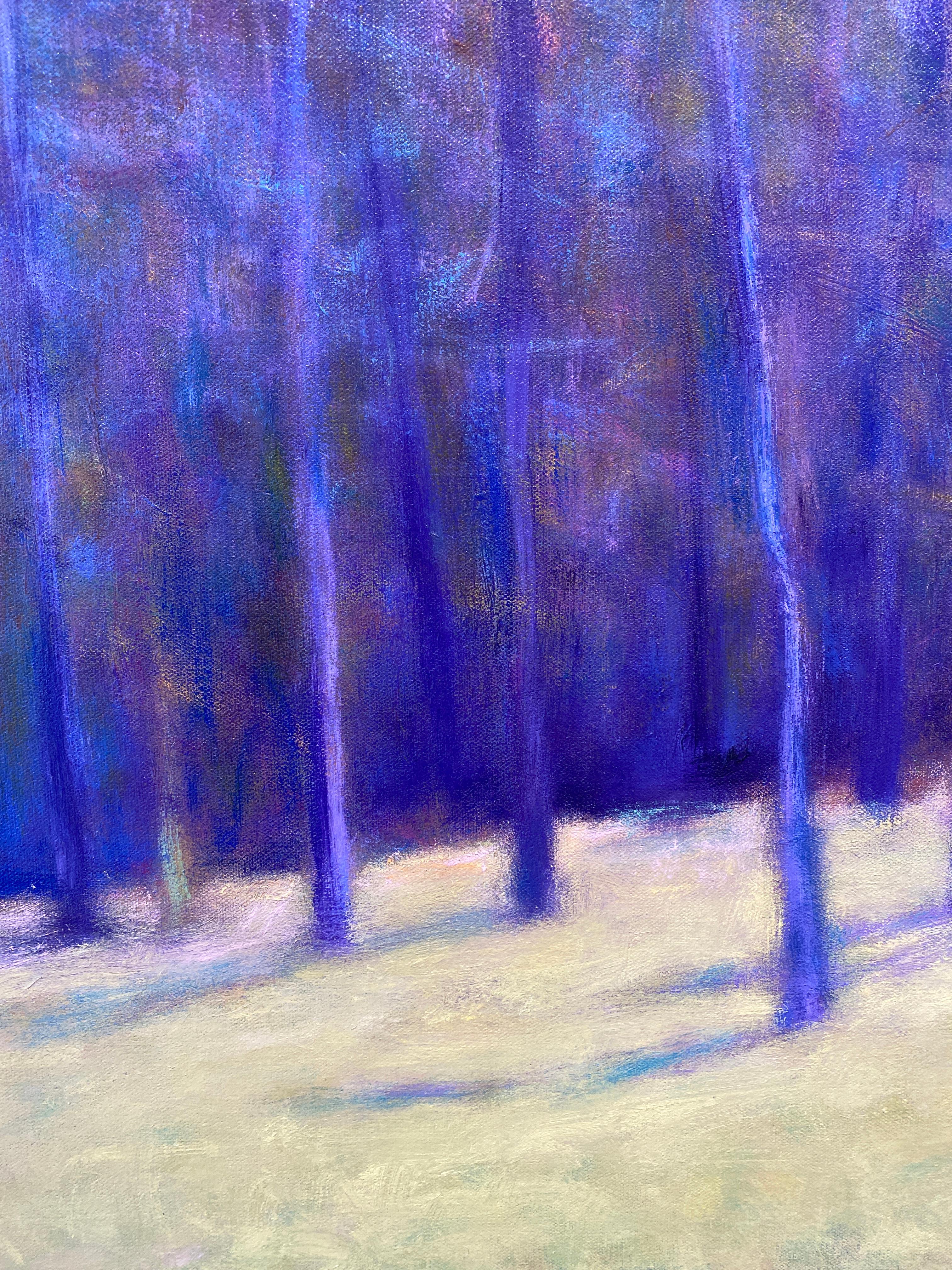 Expressionistic landscape oil painting, Diffused Forest - Gray Landscape Painting by Ken Elliott