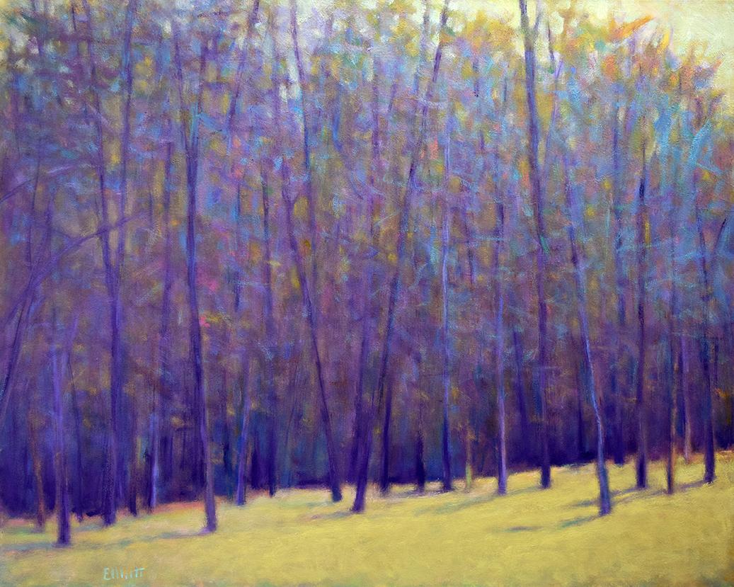 Ken Elliott Landscape Painting - Expressionistic landscape oil painting, Diffused Forest