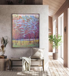 Pittura ad olio di paesaggio espressionista "Toni morbidi al torrente