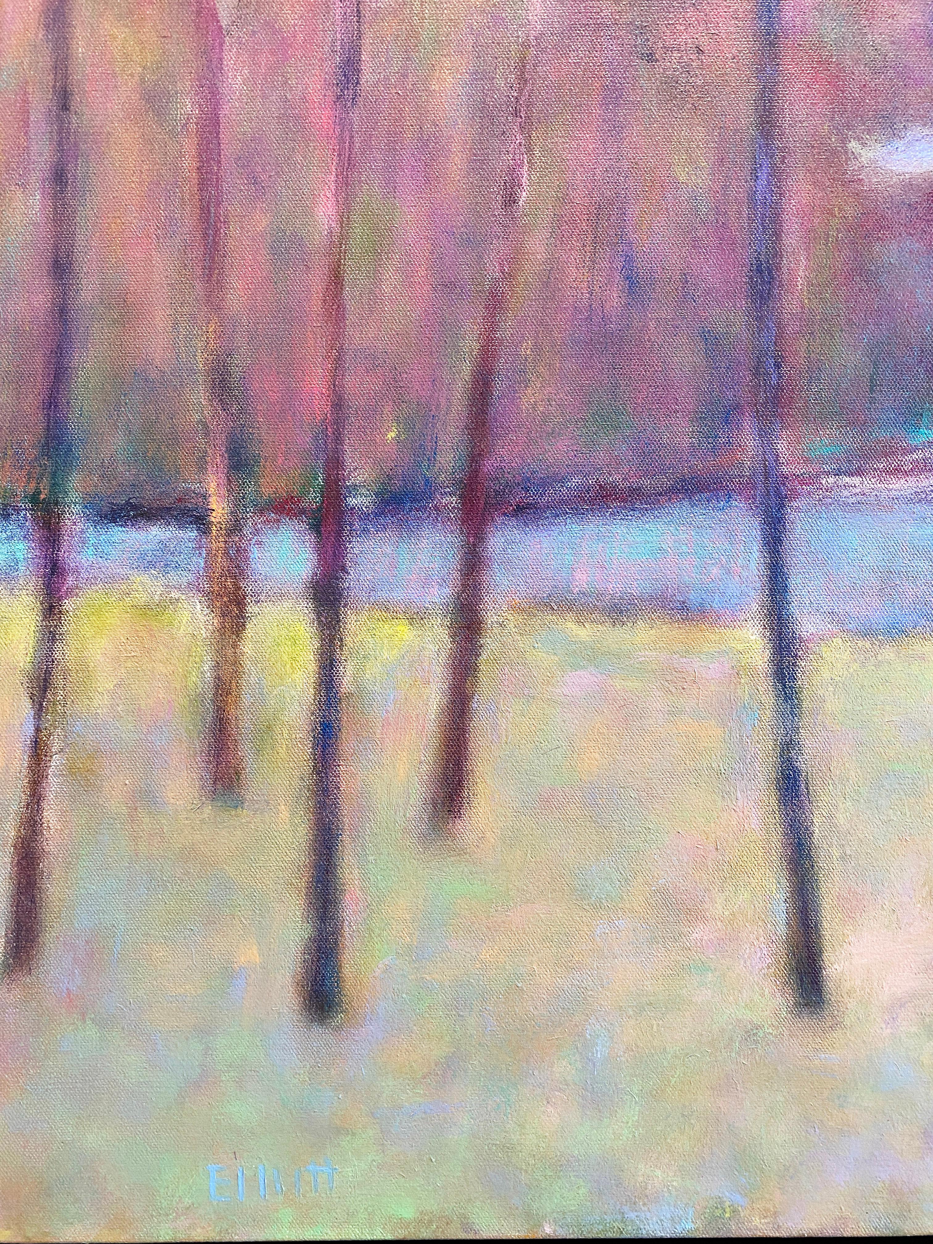 Expressionistic landscape oil painting 'Soft Tones at the Creek' For Sale 2