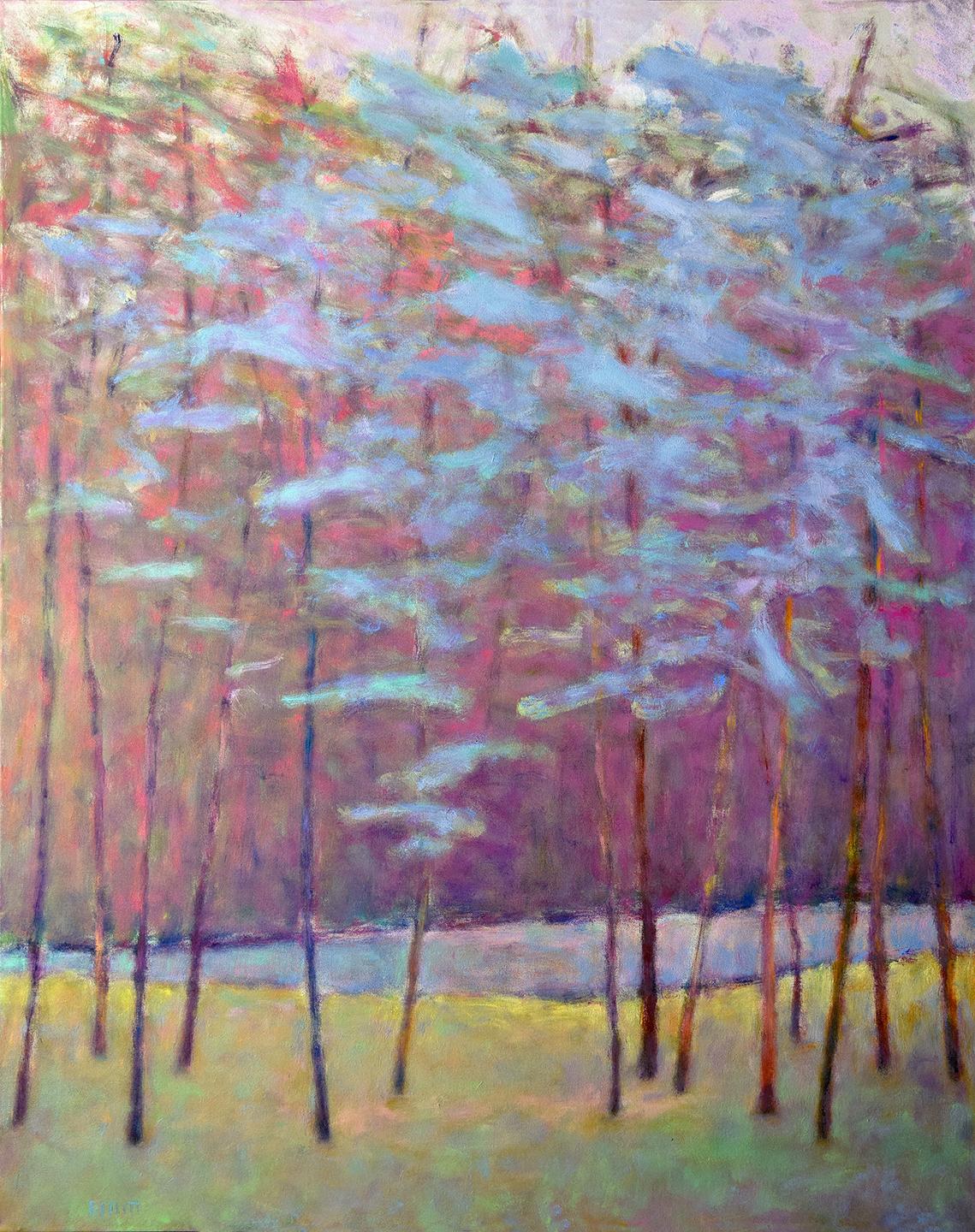 Ken Elliott Landscape Painting - Expressionistic landscape oil painting 'Soft Tones at the Creek'