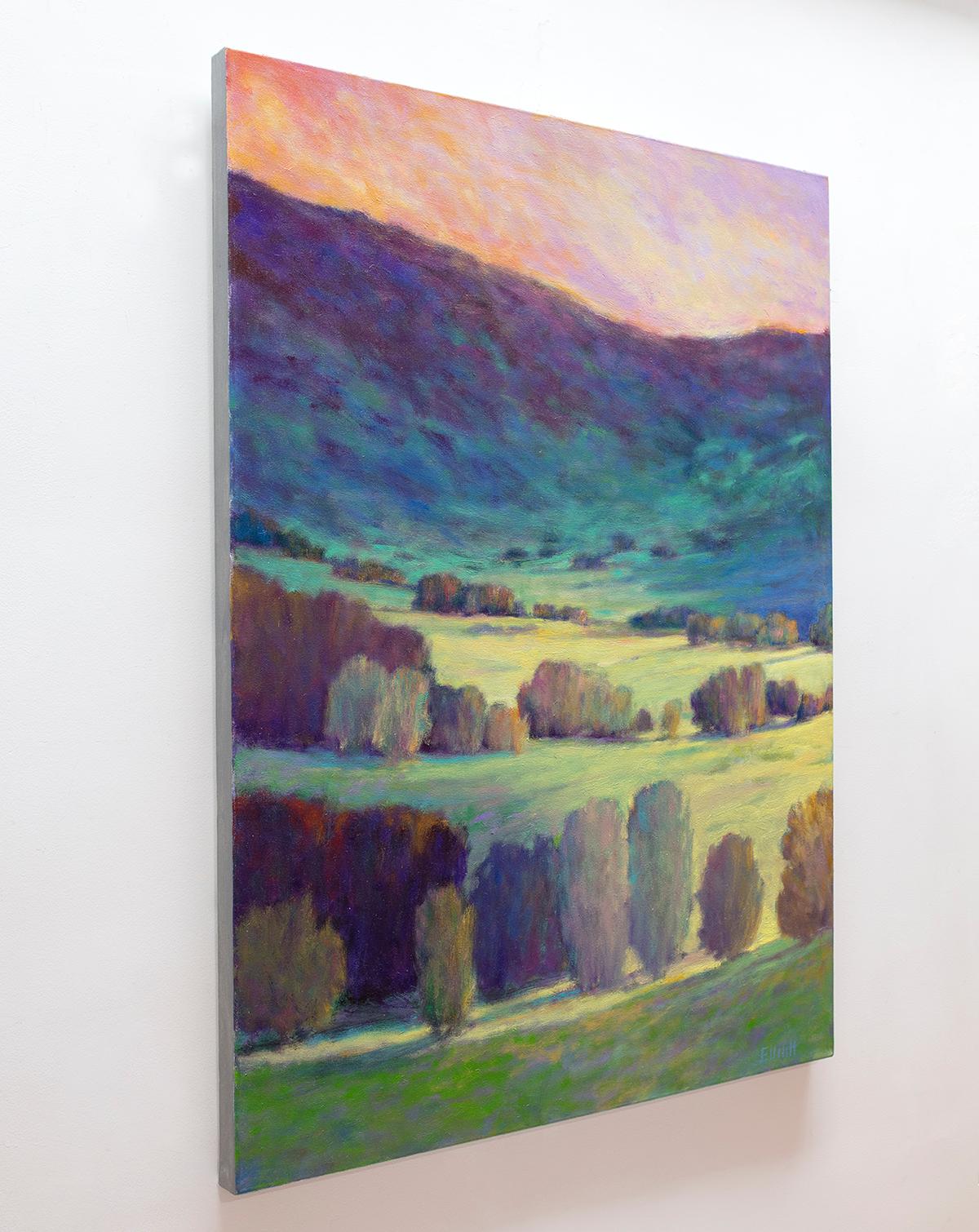Ken Elliott Abstract Painting - "Illuminated Greens, " Abstract Landscape Painting
