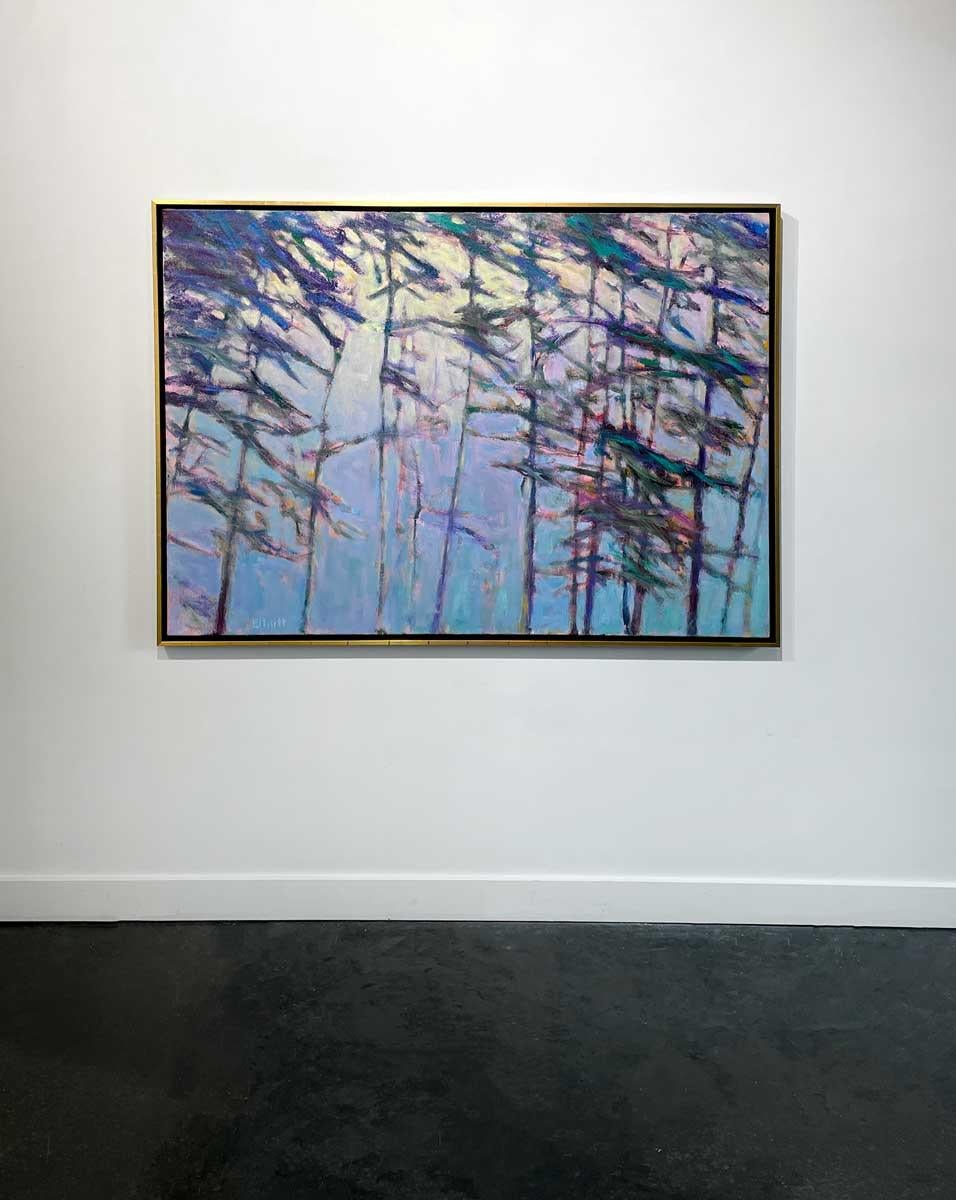 Ken Elliott Abstract Painting – Zeitgenössisches abstraktes Landschaftsgemälde ""Licht aufblitzend - gemischtes Blau"