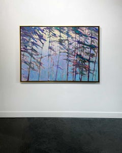 Zeitgenössisches abstraktes Landschaftsgemälde ""Licht aufblitzend - gemischtes Blau"