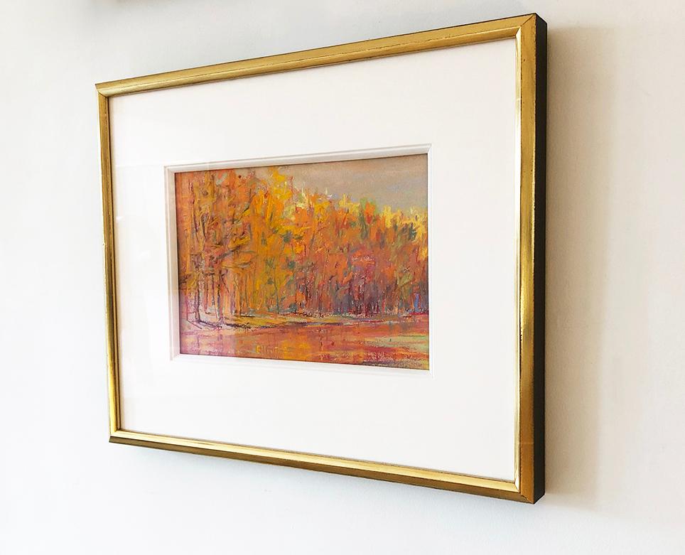 Red and Gold Lake - Abstract Impressionist Painting by Ken Elliott