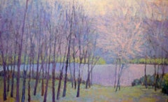 « Soft Light on the Pond » (La lumière douce sur l'étang), peinture de paysage abstrait 