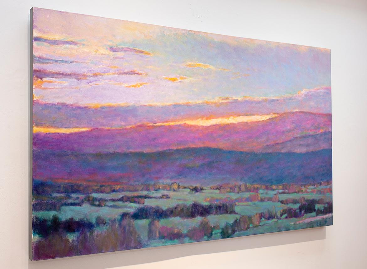 Sun Behind the Foothills - Gray Landscape Painting by Ken Elliott