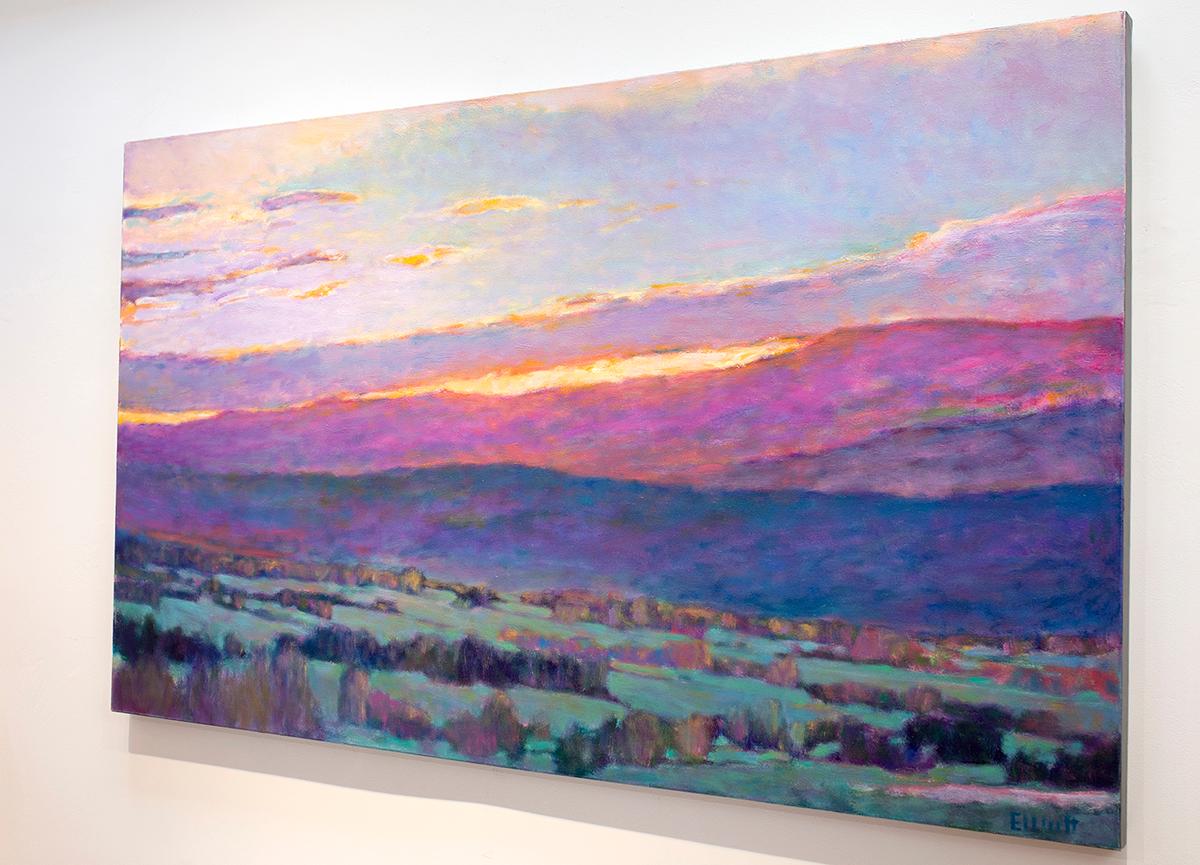 Landscape, vivid, color, American Impressionism, brush strokes, layer, rainbow, sky, distant landscape, country, purple, blue, green, trees, sunset, sun, clouds, magenta, lavender, field, foothills, contemporary, abstract, transitional

ABOUT KEN