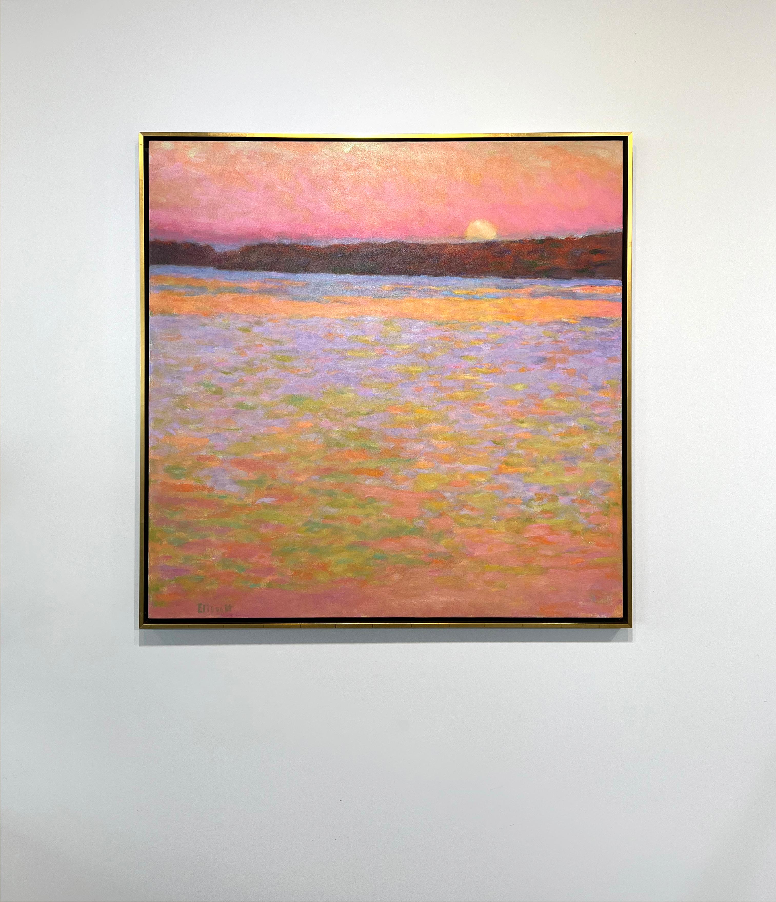 Ken Elliott Abstract Painting - "Tangerine Evening II, " Abstract Landscape Oil Painting