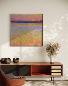 "Sera al mandarino II", pittura ad olio astratta di paesaggio