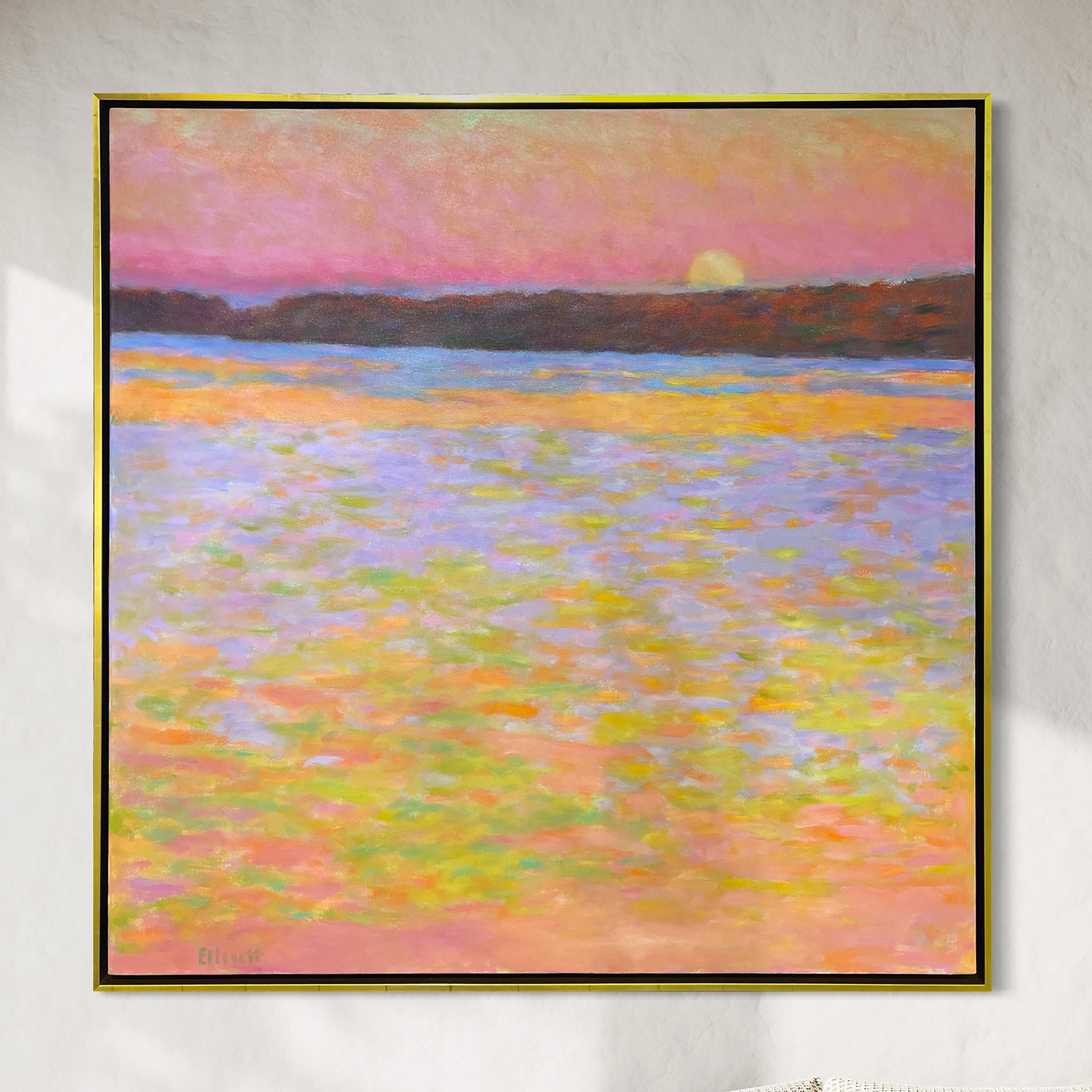 „Tangerine Evening II“, abstraktes Landschaftsgemälde, Ölgemälde