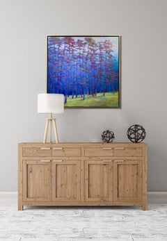 "Warm Contrasts and Cool Blues, " Abstract Landscape Painting