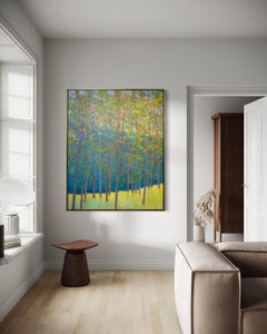 Yellow Lace Abstract Landscape Painting, Oil on Canvas, Framed, 61" x 49.75".