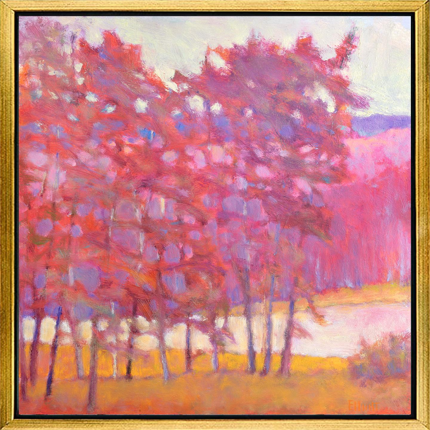 Ken Elliott Landscape Print - "Red Borders, " Framed Limited Edition Giclee Print, 30" x 30"