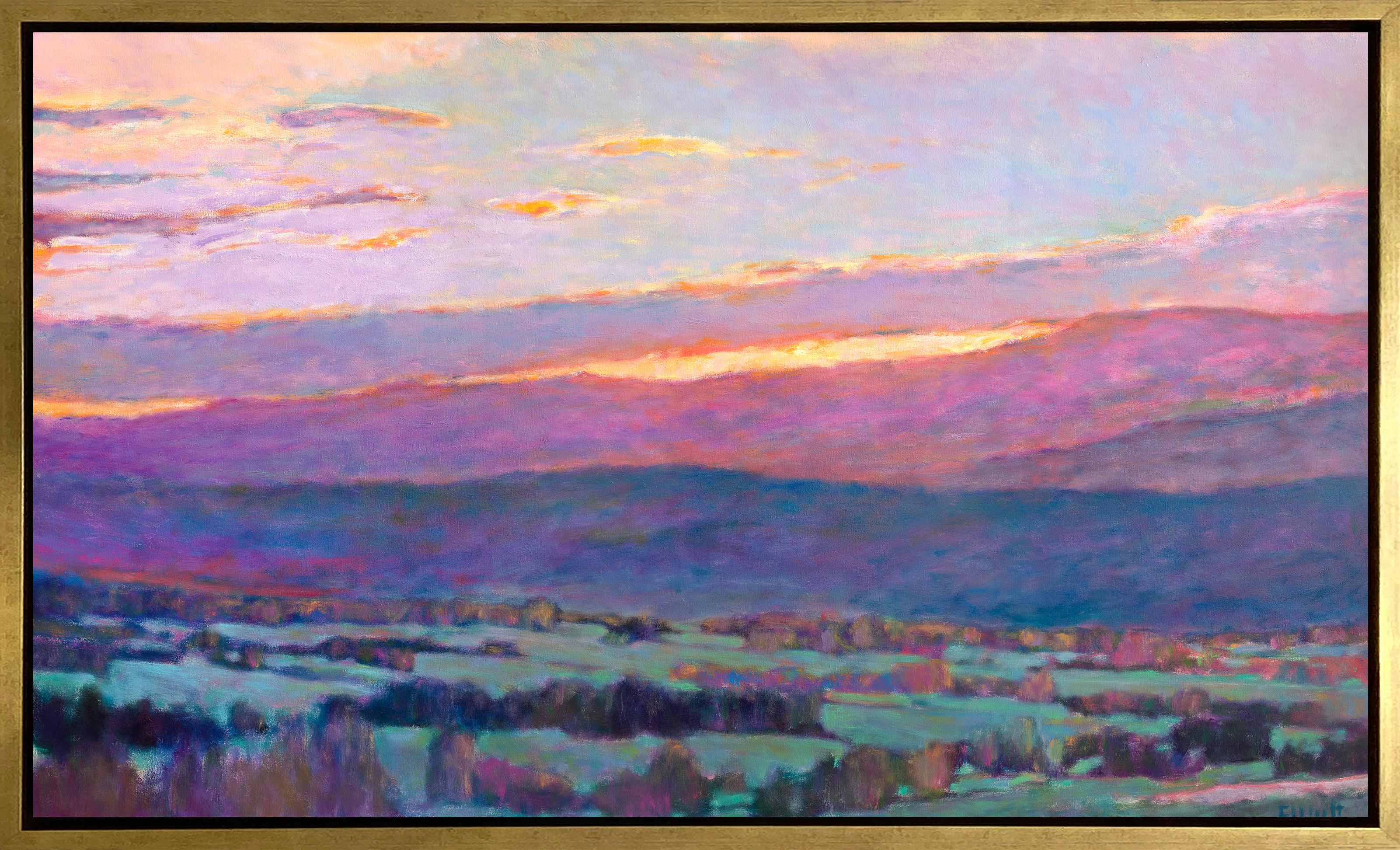Landscape Print di Ken Elliott - "Il sole dietro le colline", stampa giclée in edizione limitata con cornice, 18" x 30".