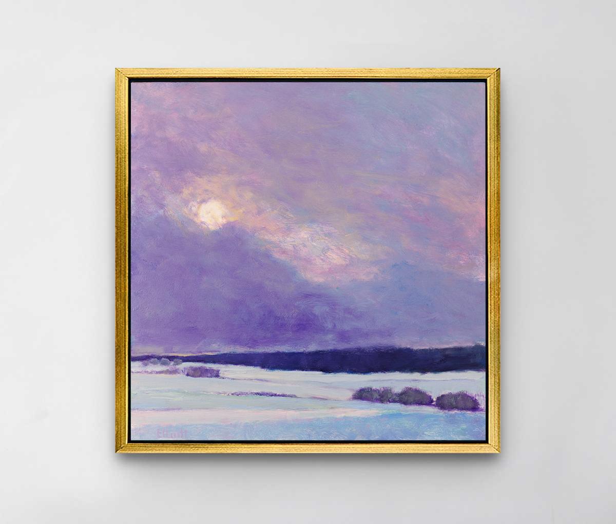 This colorful abstract landscape piece is a Limited-Edition giclee print by Ken Elliott with an edition of 195. Printed on canvas, this giclee ships framed in a silver floater frame wired and ready to hang. Other floater frame options are available