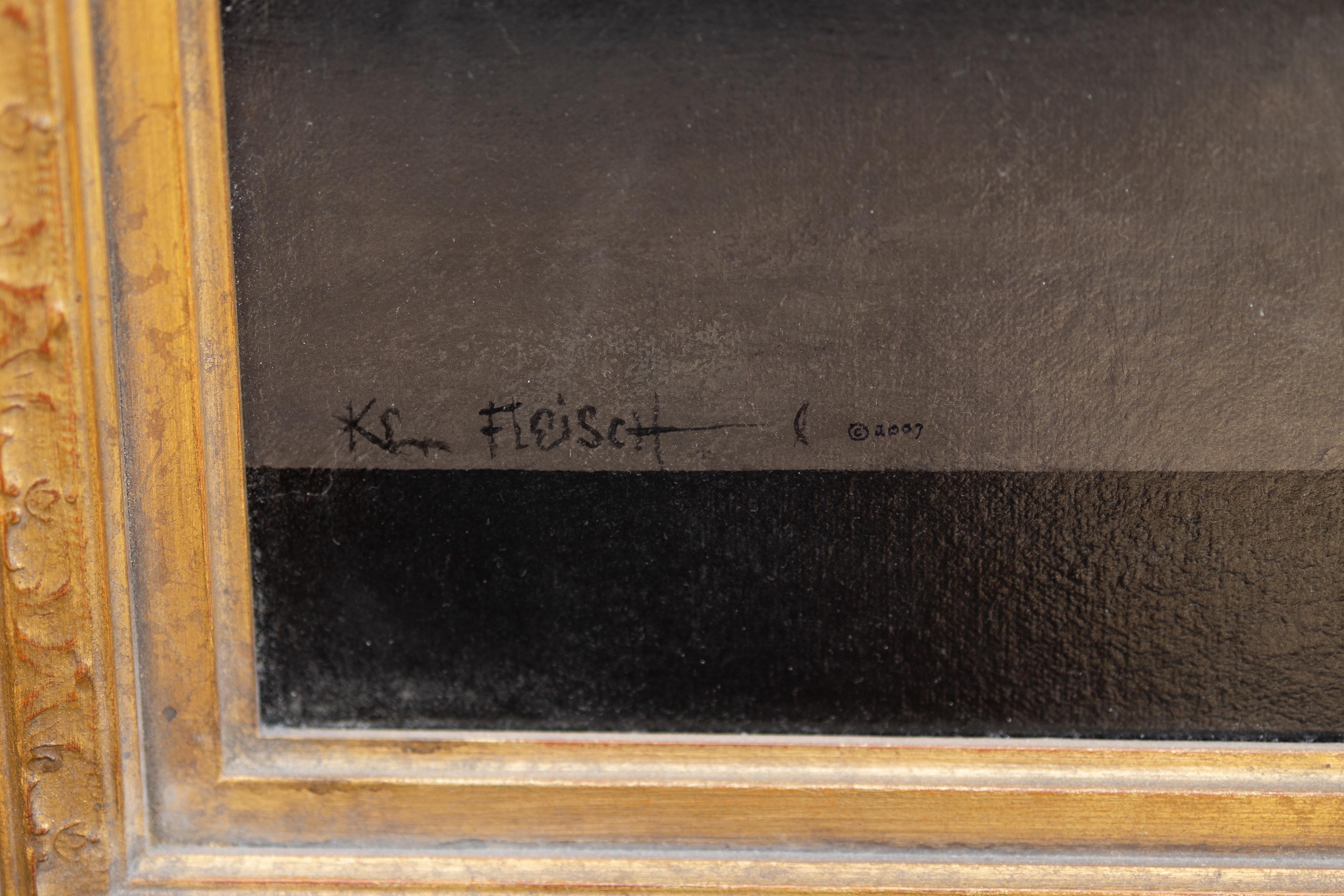 Natura morta con vaso blu e arance - Painting Realismo di Ken Fleisch