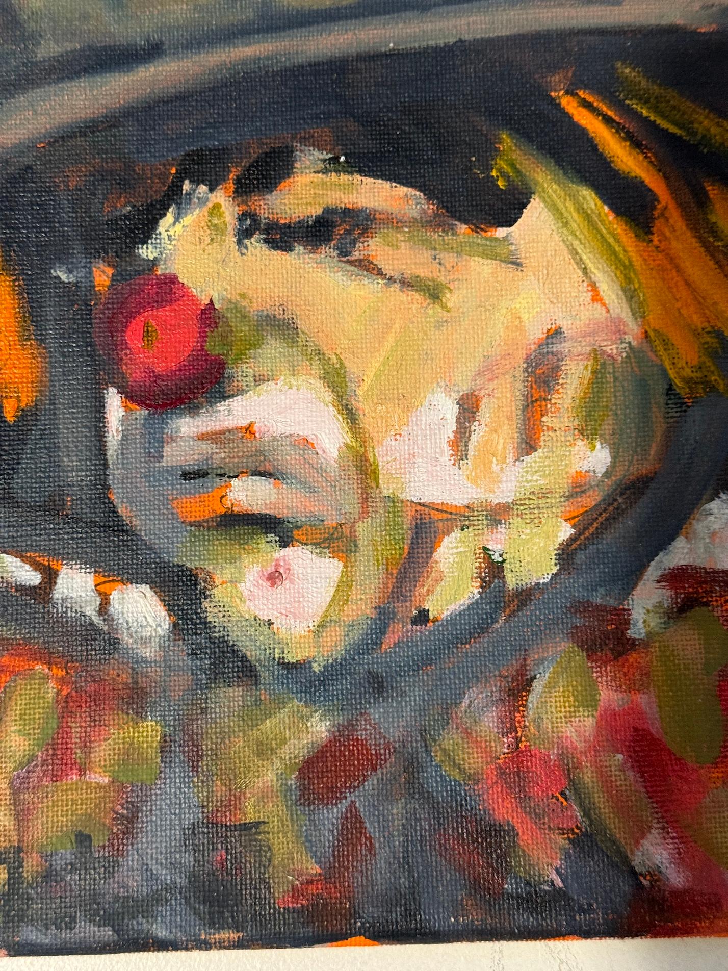 Modern British Öl Porträt eines Clowns in voller Schminke – Painting von Ken Foster