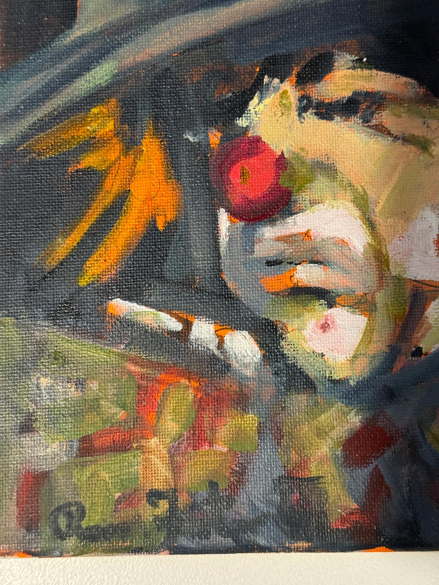 Modern British Öl Porträt eines Clowns in voller Schminke (Moderne), Painting, von Ken Foster