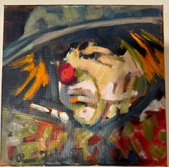 The Moderns British oil Portrait d'un clown entièrement maquillé