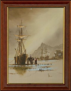 Ken Hammond – Ölgemälde, Schiffe an der Küste, 20. Jahrhundert