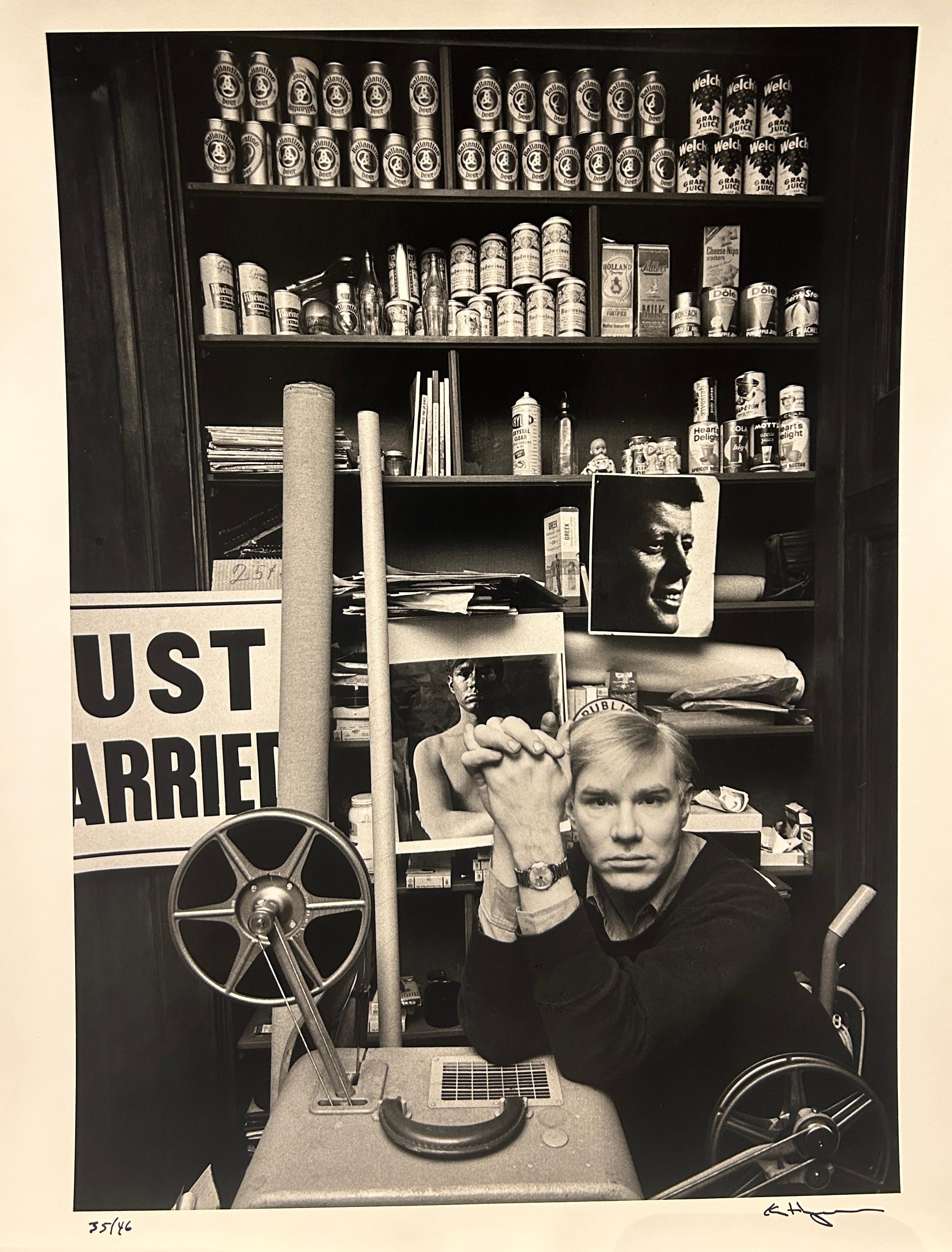 Ken Heyman Black and White Photograph - The Pop Artists: Andy Warhol with 16mm Film Projector, 1964