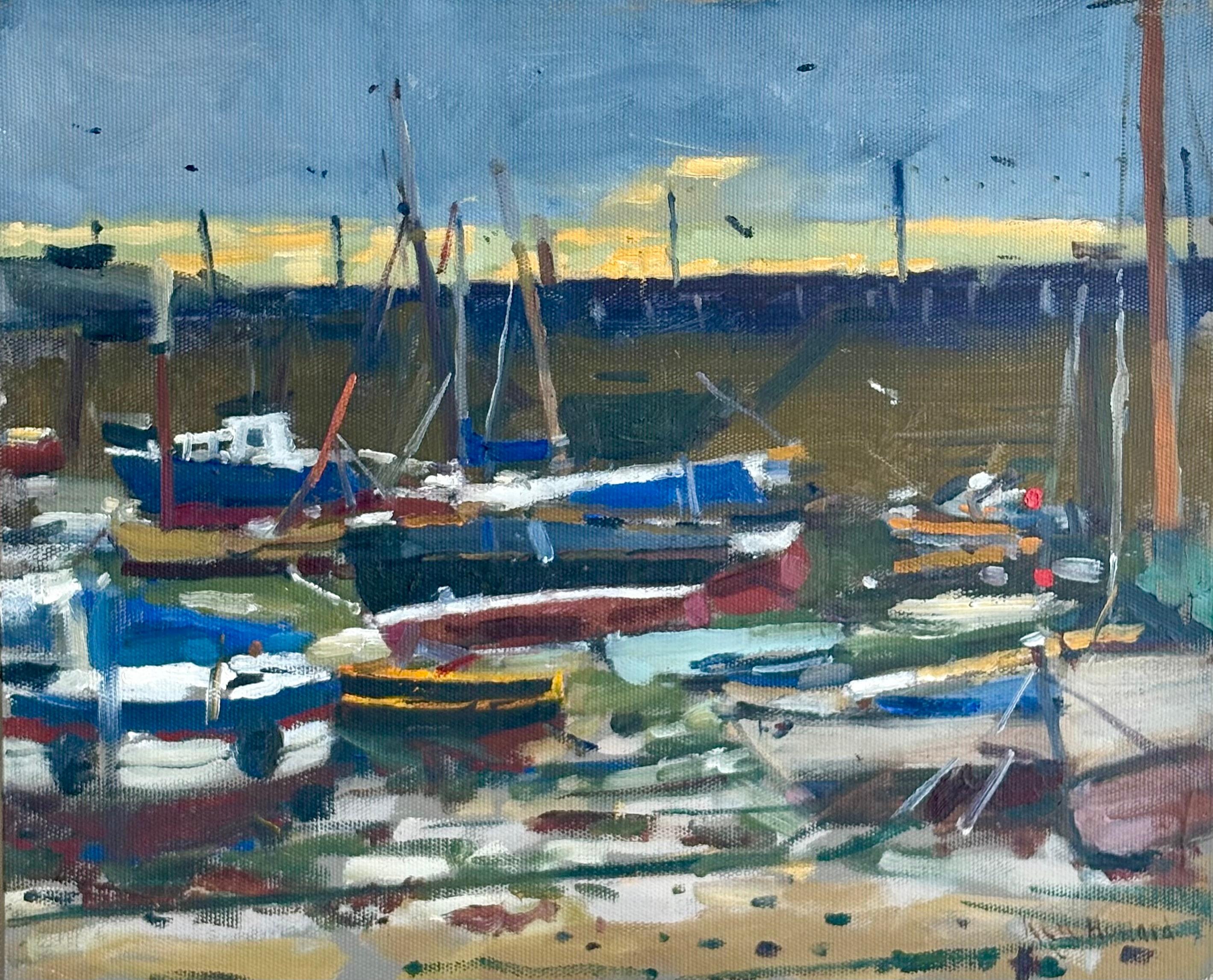 Britannico Ken Howard OBE RA (1932-2022) Olio su tavola, Mousehole at Low Tide, 1990 ca. in vendita