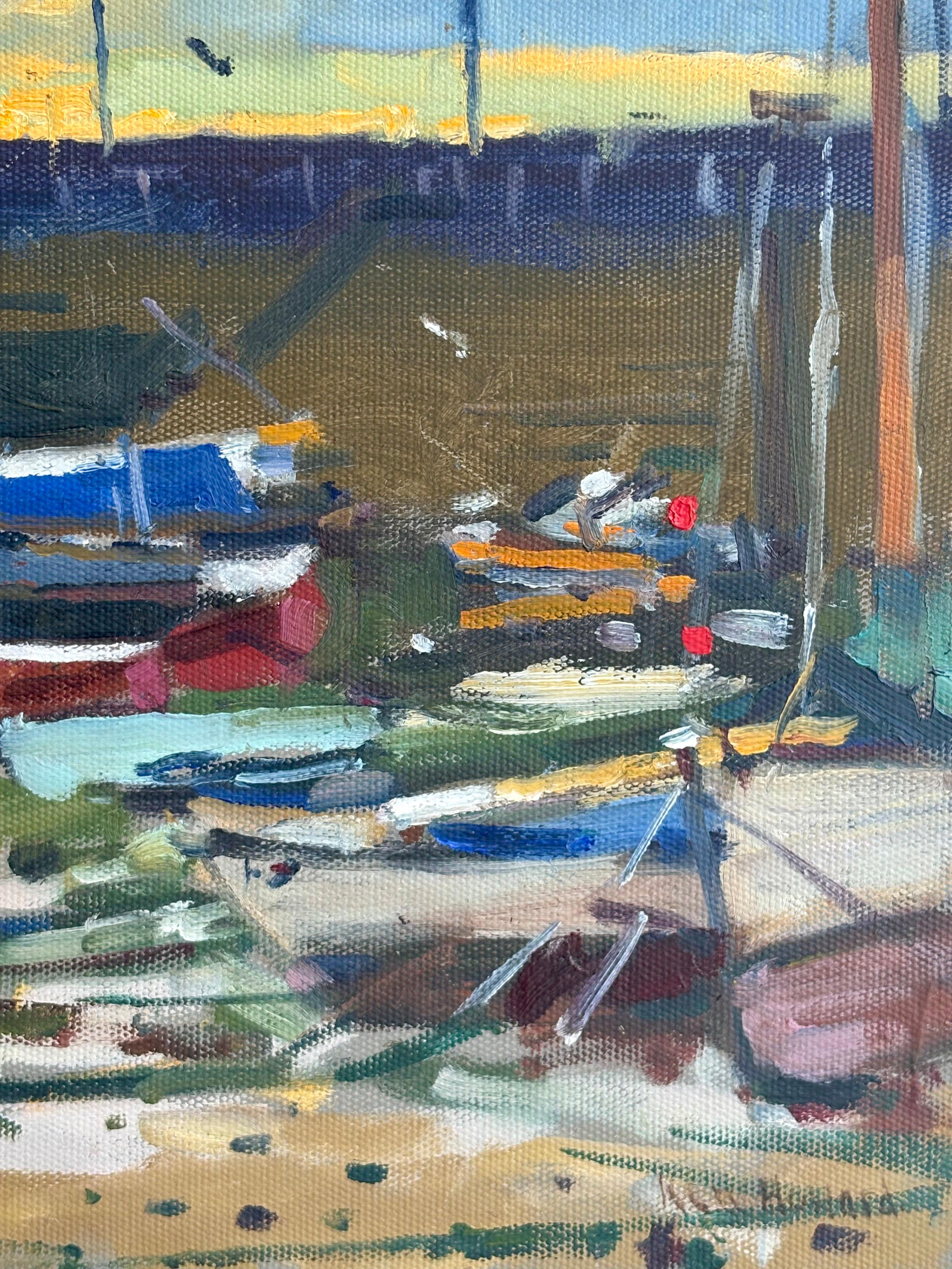 Dipinto Ken Howard OBE RA (1932-2022) Olio su tavola, Mousehole at Low Tide, 1990 ca. in vendita