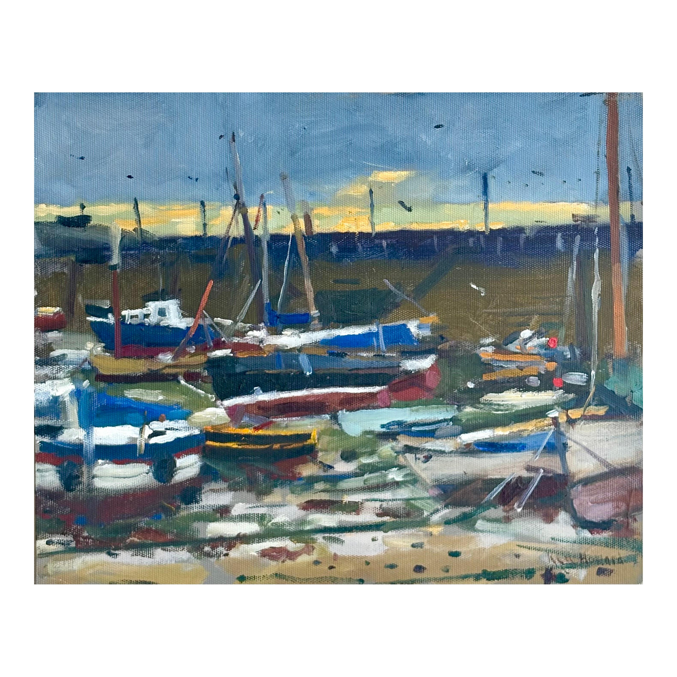 Ken Howard OBE RA (1932-2022) Olio su tavola, Mousehole at Low Tide, 1990 ca. in vendita