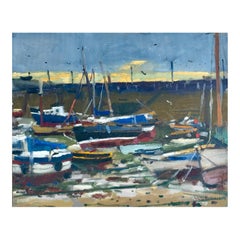 Ken Howard OBE RA (1932-2022) Olio su tavola, Mousehole at Low Tide, 1990 ca.