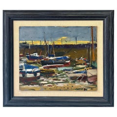 Ken Howard OBE RA (1932-2022) Huile sur carton, Mousehole at Low Tide c 1990