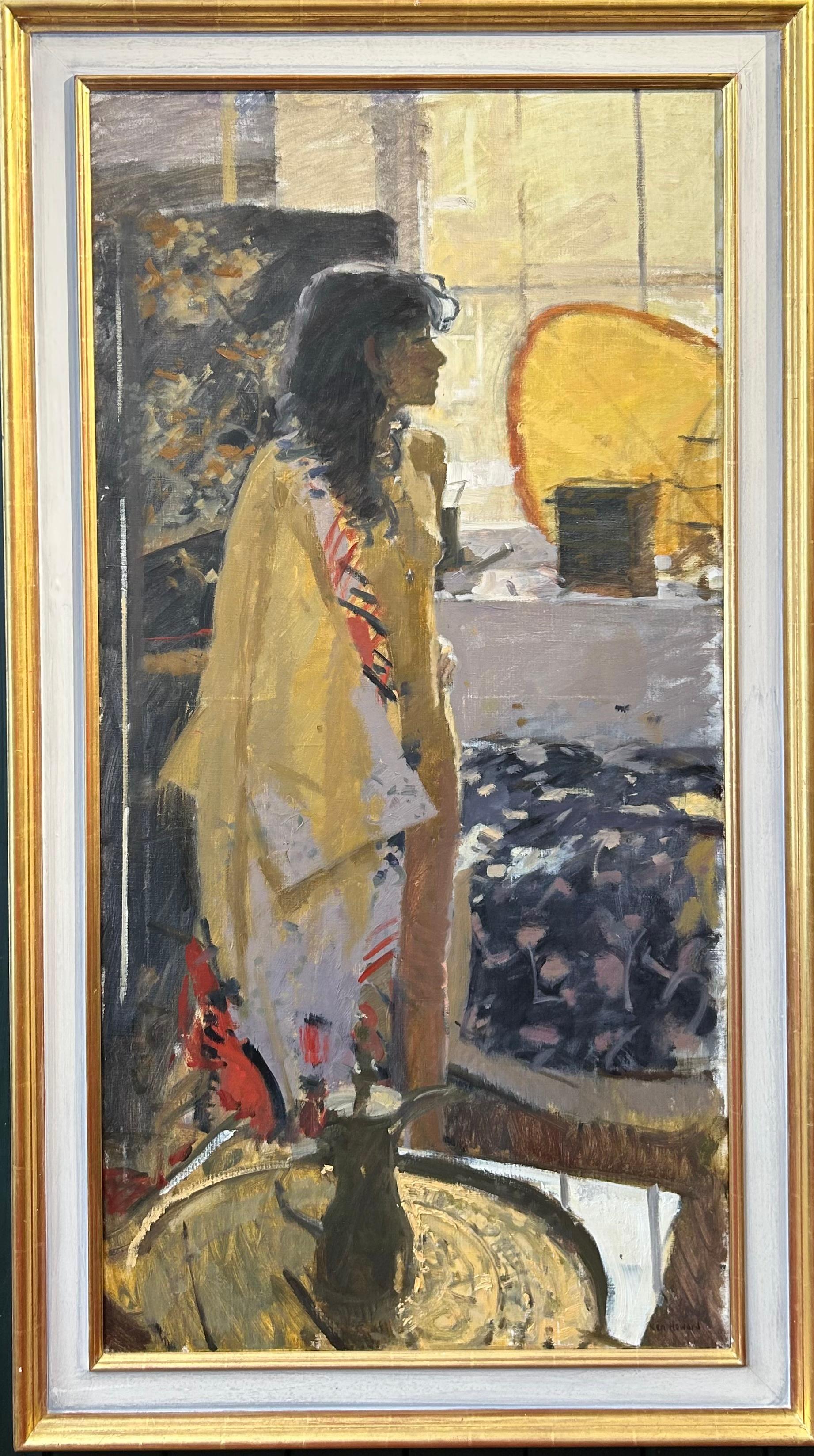 Ken Howard
Sarah - Harmony in Red and Grey
1932-2022
Oil on canvas, signed lower right
Image size: 40 x 48 inches
Original frame

Provenance 
Brian Sinfield Gallery, 1990
Private Estate 

This painting depicts Sarah, a studio model that Howard often