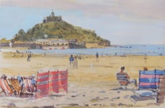 Ken Howard Watercolor 'Windbreakers St Michael's Mount'