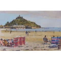 Ken Howard Watercolor 'Windbreakers St Michael's Mount'