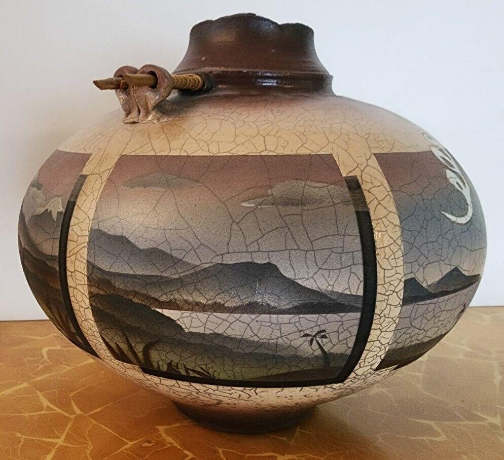 Late 20th Century Ken Jensen Pottery Raku Vase Signed, 1980 For Sale