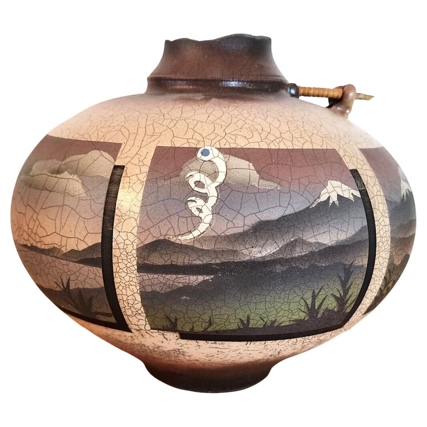 Ken Jensen Pottery Raku Vase Signed, 1980 For Sale