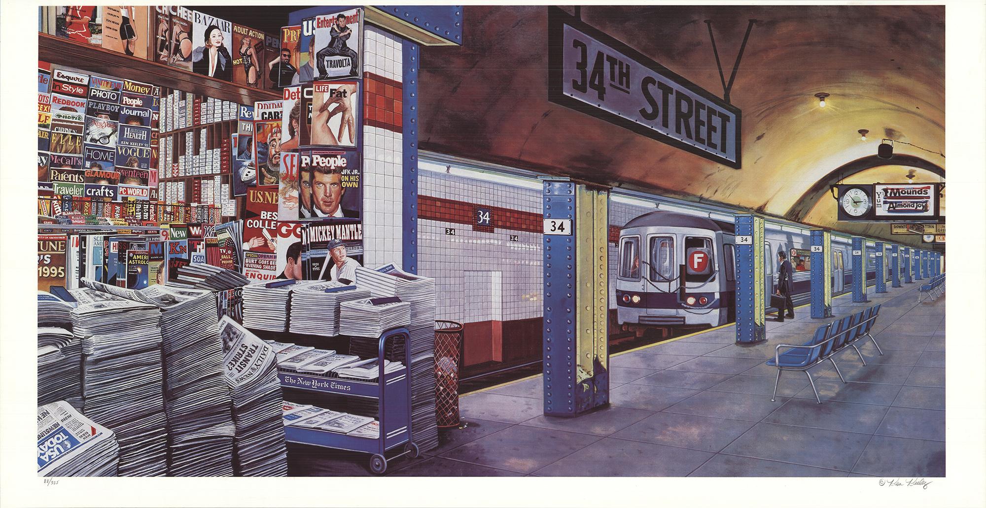 F train at 34th Street, New York  - Print by Ken Keeley