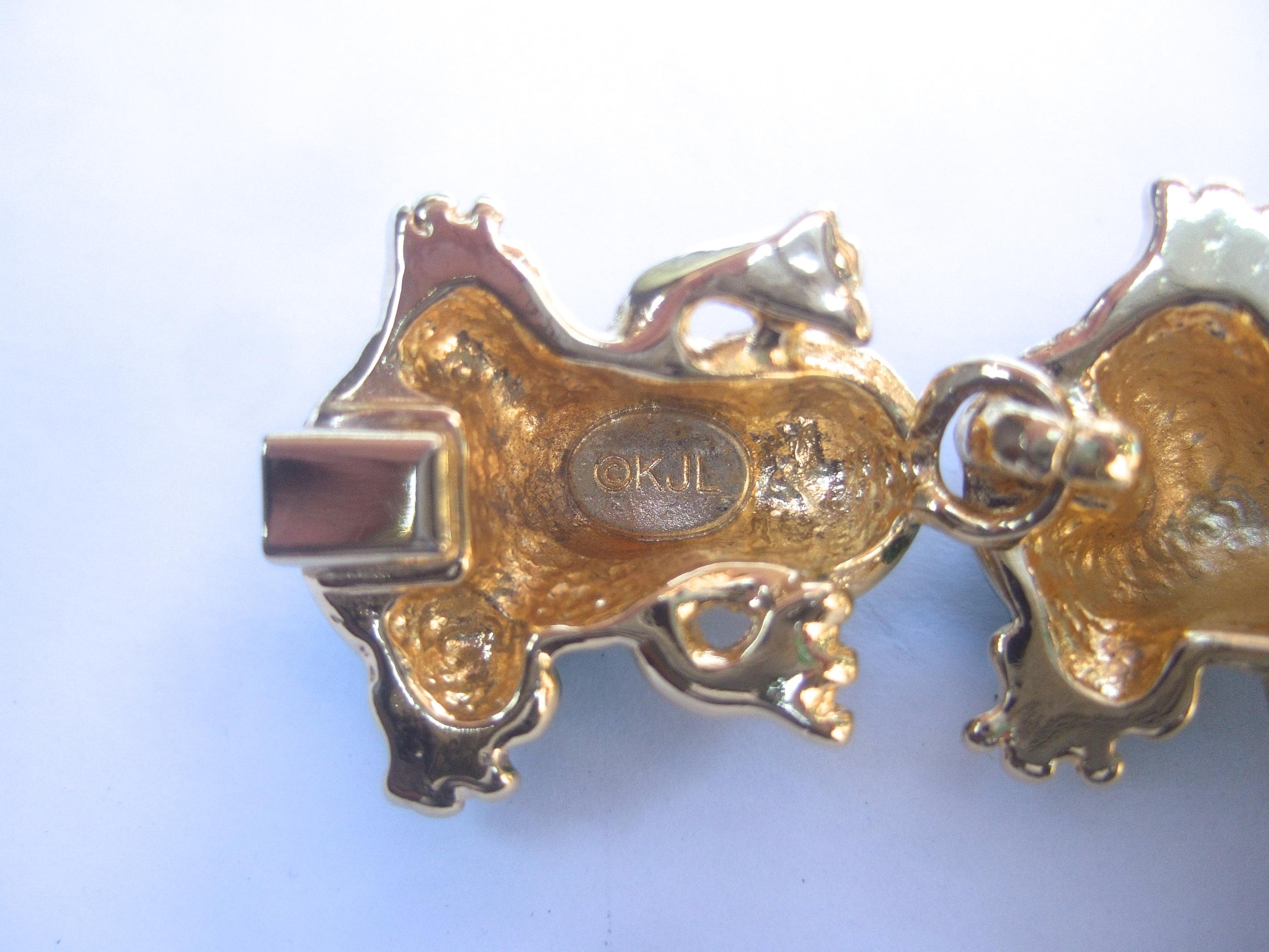 Ken Lane Green Enamel Frog Link Bracelet & Clip-On Earrings Set c 1990s 11