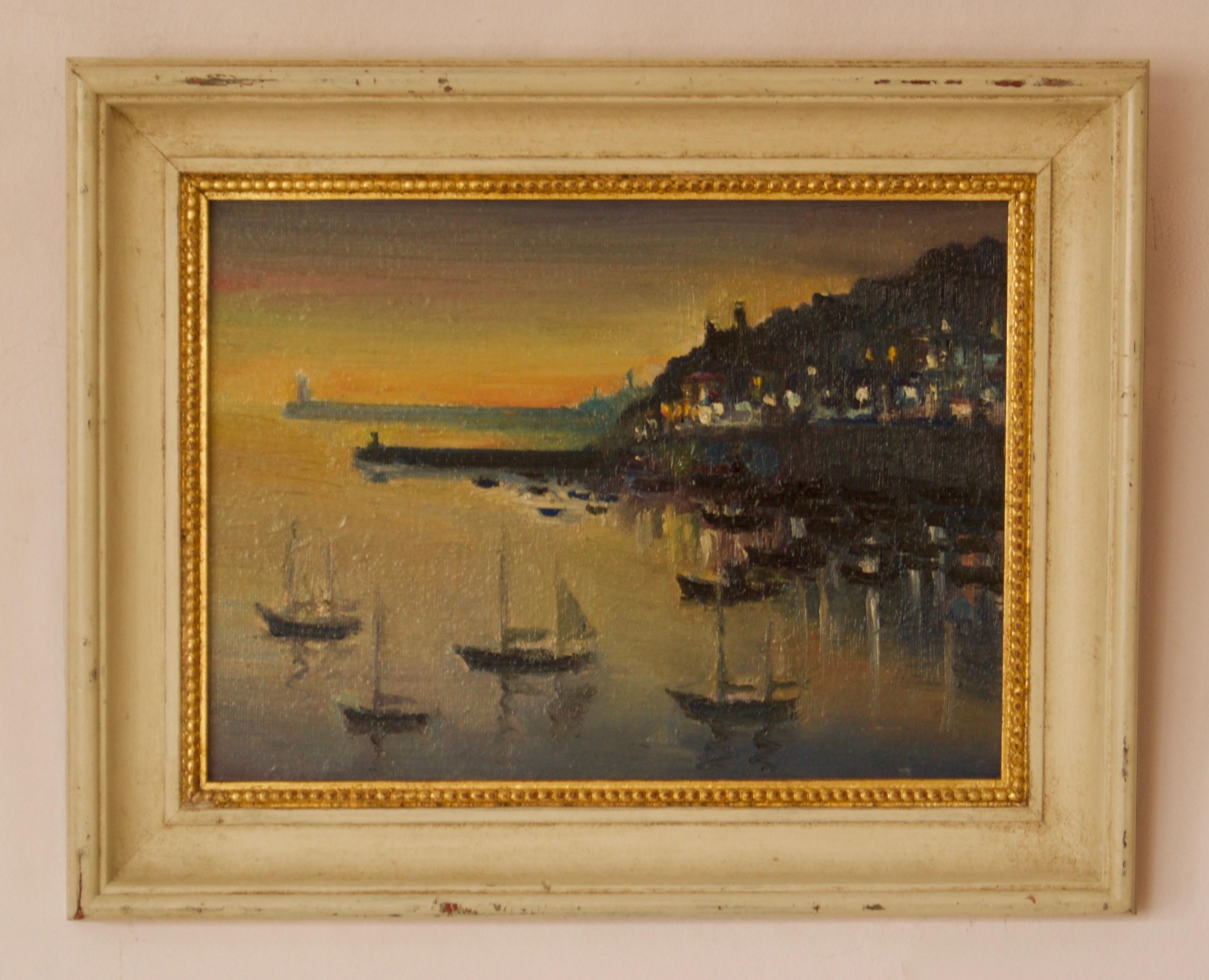 Red Barrell Centre Ketch - Late 20th Century Landscape of Simes Portugal- Leech - Painting by Ken Leech