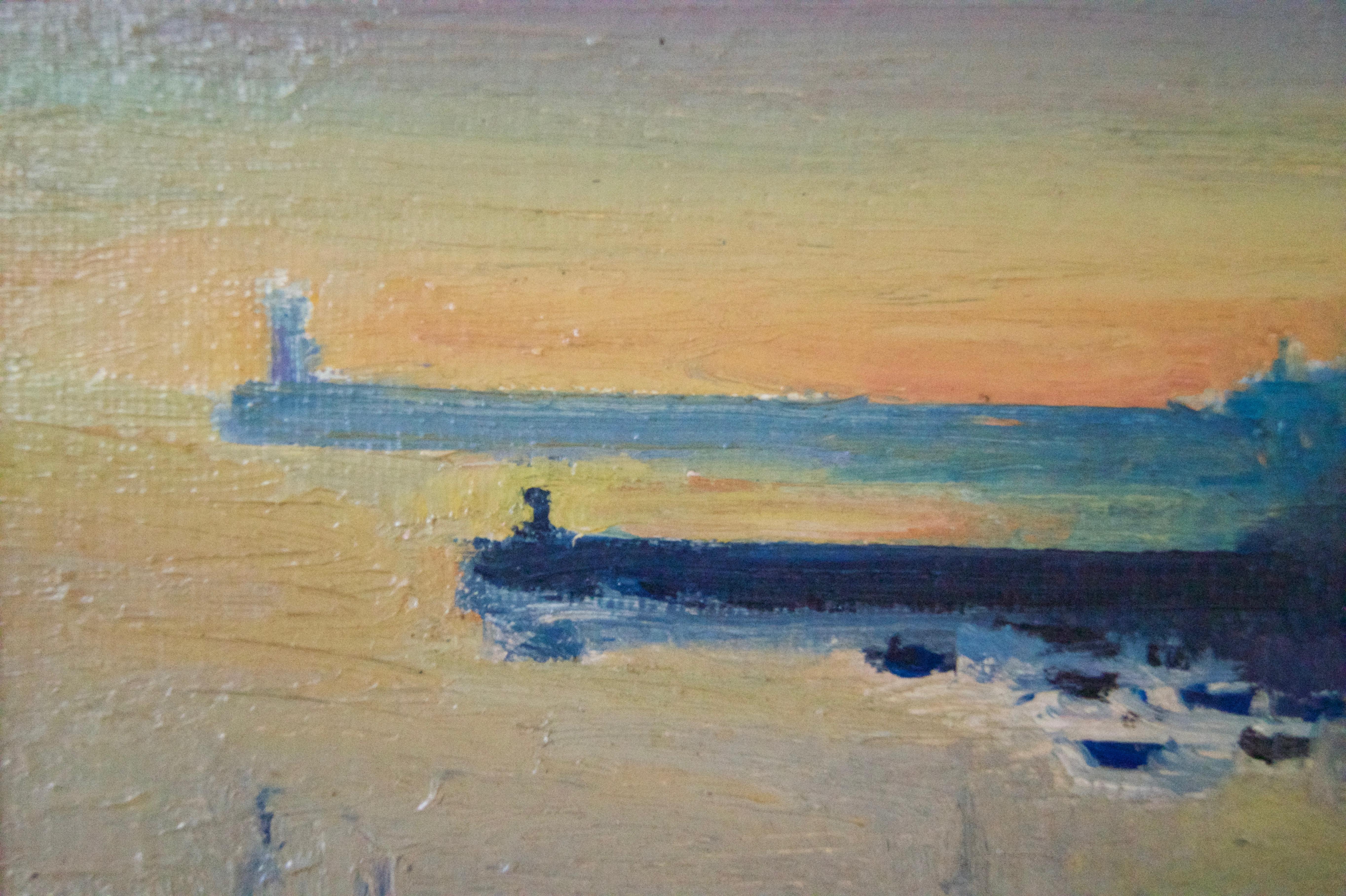 Red Barrell Centre Ketch - Late 20th Century Landscape of Simes Portugal- Leech - Brown Landscape Painting by Ken Leech