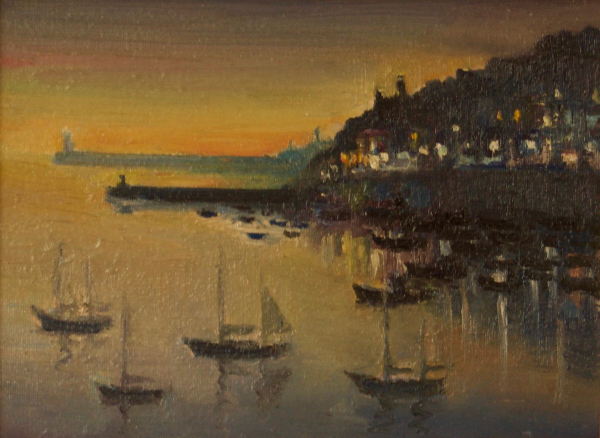Landscape Painting de Ken Leech - Red Barrell Centre Ketch - Paisaje de finales del siglo XX de Simes Portugal- Leech