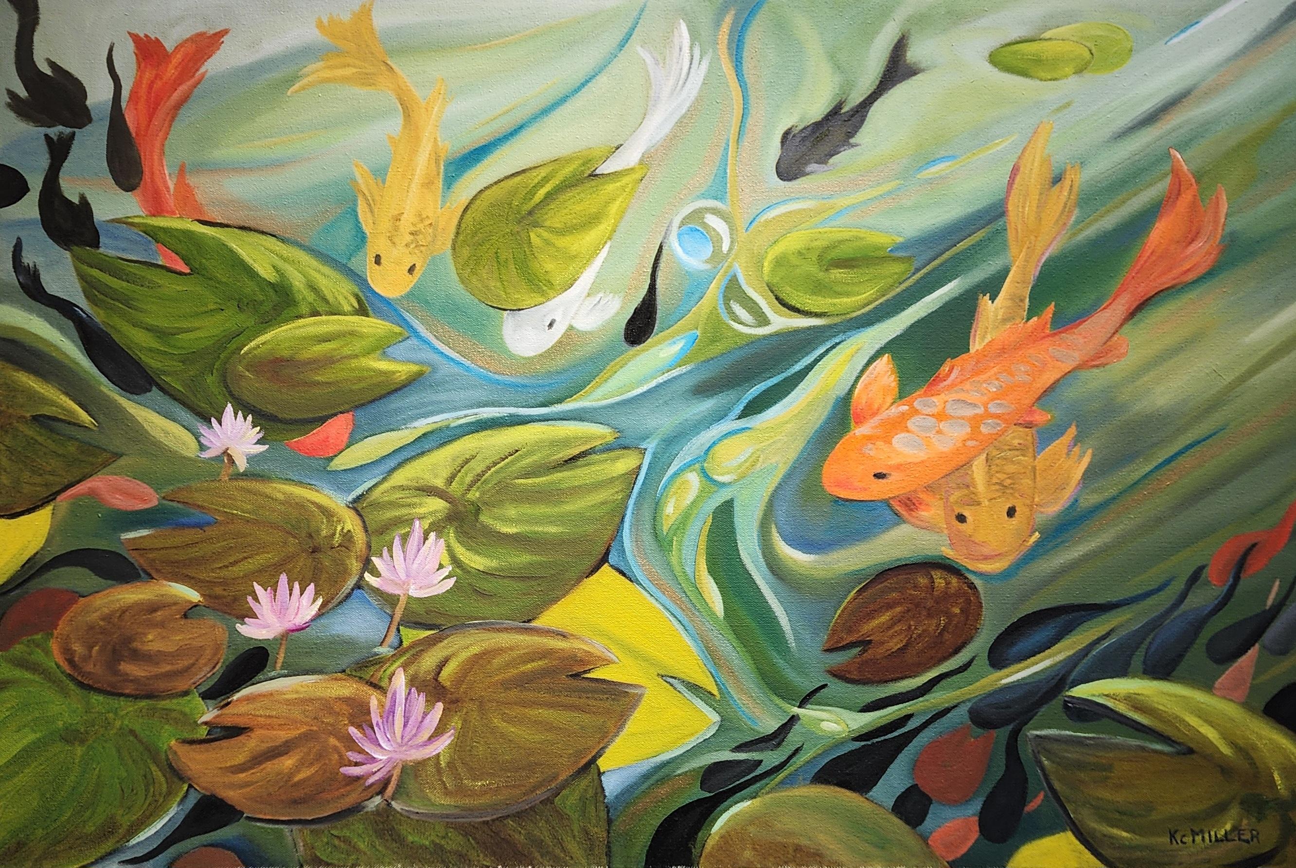 Koi Pond #2 Realism Oil on Canvas Gallery Wrapped Oriental Japan 2010+
