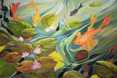 Estanque Koi nº 2 Realismo Óleo sobre lienzo Envuelto en Papel Pintado Japón Oriental 2010+
