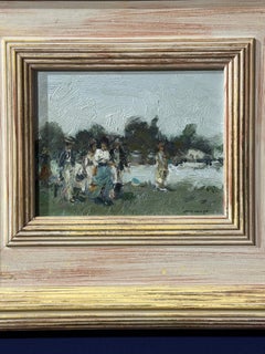 20e siècle, paysage impressionniste avec des personnages à la Henley Rowing Regatta