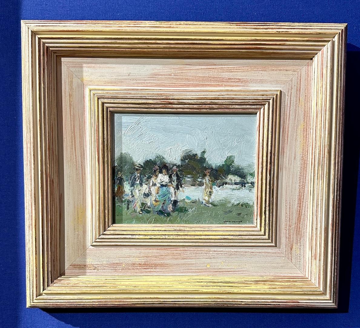 Siglo XX , Paisaje impresionista con figuras en la regata de remo de Henley - Painting Impresionista de Ken Moroney