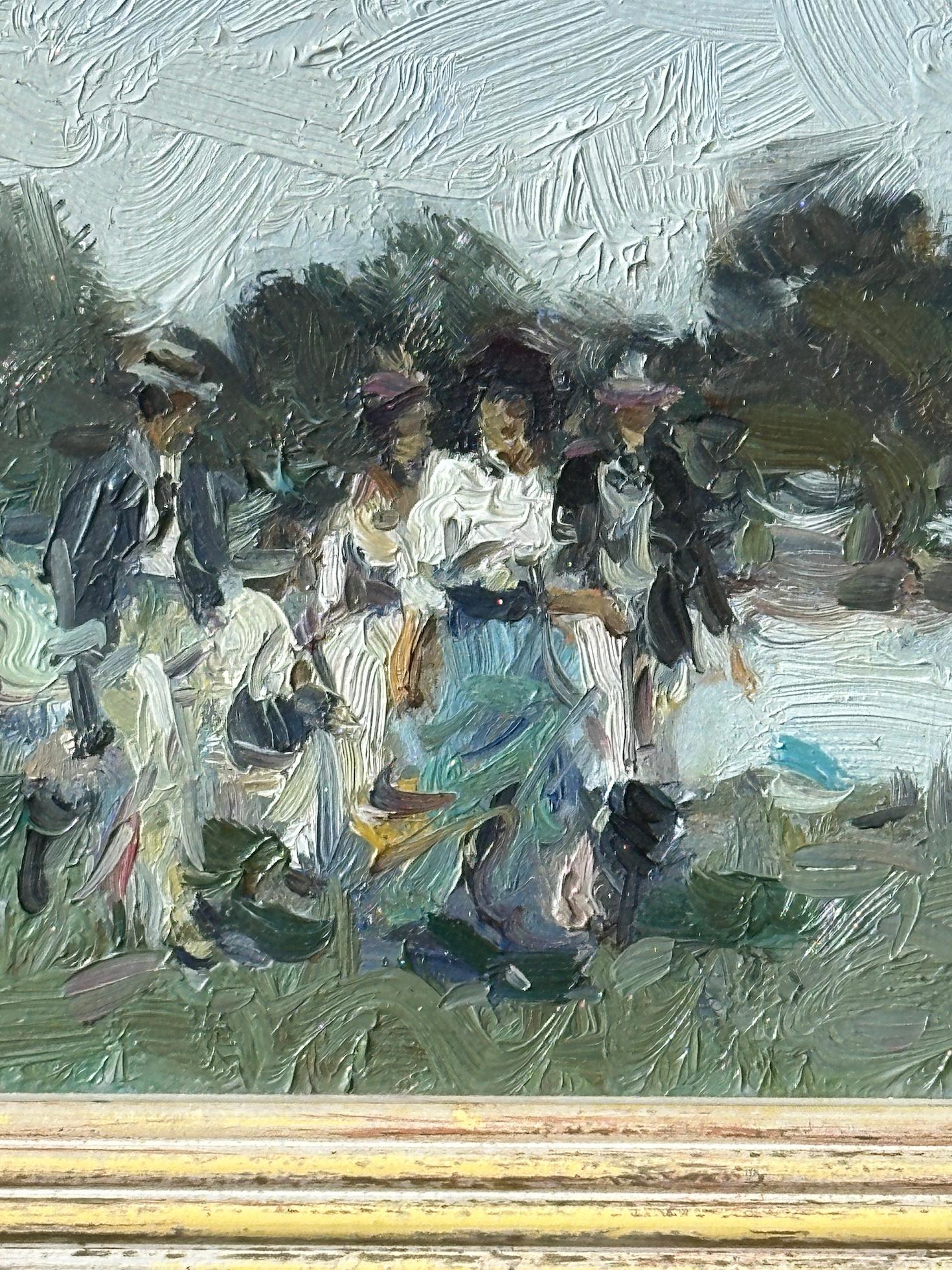 Pintura al óleo del siglo XX de una escena impresionista de un grupo de personas en la regata de remo de Henley.

 Moroney nació el 14 de febrero de 1949 en el sur de Londres. De padres angloirlandeses, su padre era típico de su generación y se