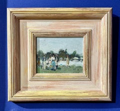 20th Century , Impressionist landscape with figures at Henley Rowing Regatta